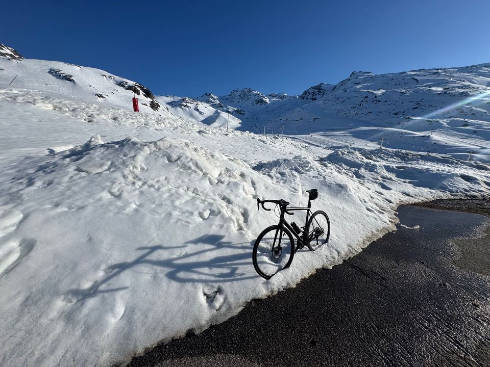 The top of the climb to Val Thorens, with the road just cleared.
