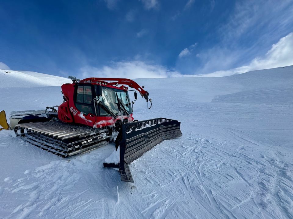 The runs are groomed overnight — the pisteurs at work.