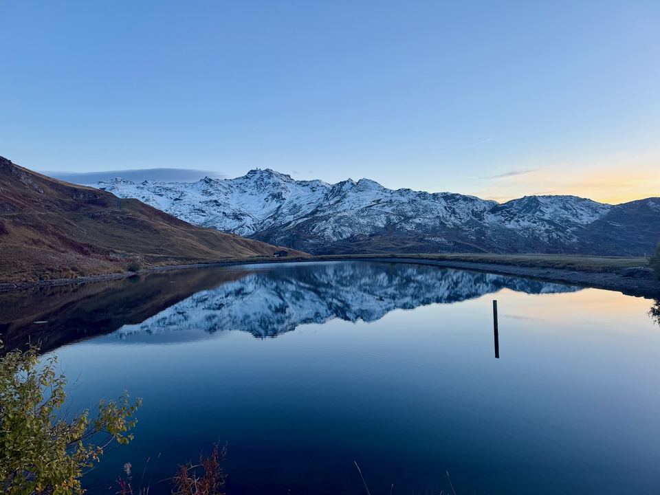 A high lake at sunset.